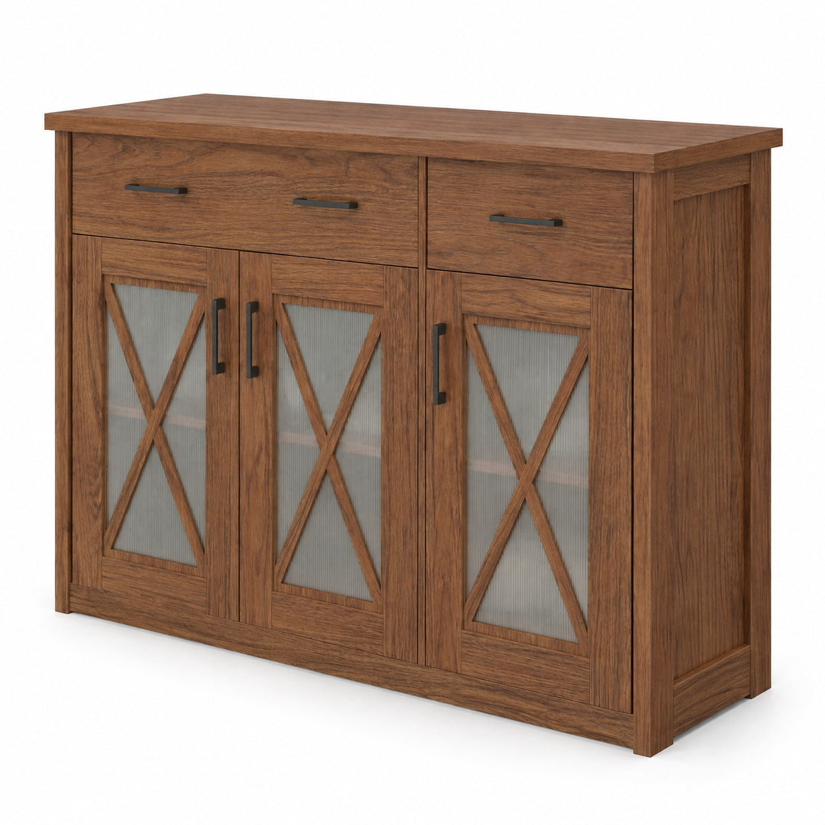 Airfind Farmhouse Buffet Sideboard 3-Door Kitchen Storage Cabinet featuring 2 Drawers, Top 132 lbs Total Capacity, Engineered Wood PC Frame, Brown