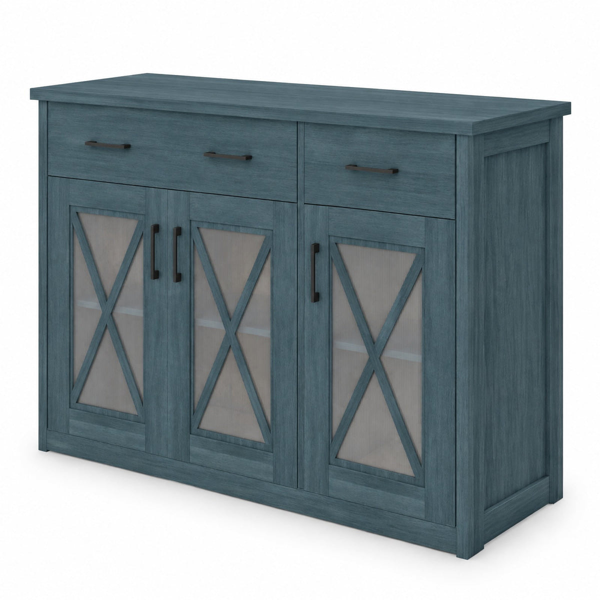 Airfind Farmhouse Buffet Sideboard 3-Door Kitchen Storage Cabinet featuring 2 Drawers, Top 132 lbs Total Capacity, Engineered Wood PC Frame, Turquoise