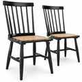 Airfind Farmhouse Solid Rubber Wood Dining Chairs Set of 2 with PE Rattan Seats, 420 lbs Capacity, Rubber Wood PE Rattan Frame, Black