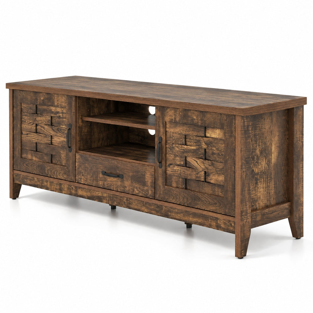 Airfind TV Stand, Farmhouse, for 65 Inch TVs with 2 Woven Accent Doors and 3 Adjustable Shelves, 110 lbs Capacity, Engineered Wood MDF Frame, Brown