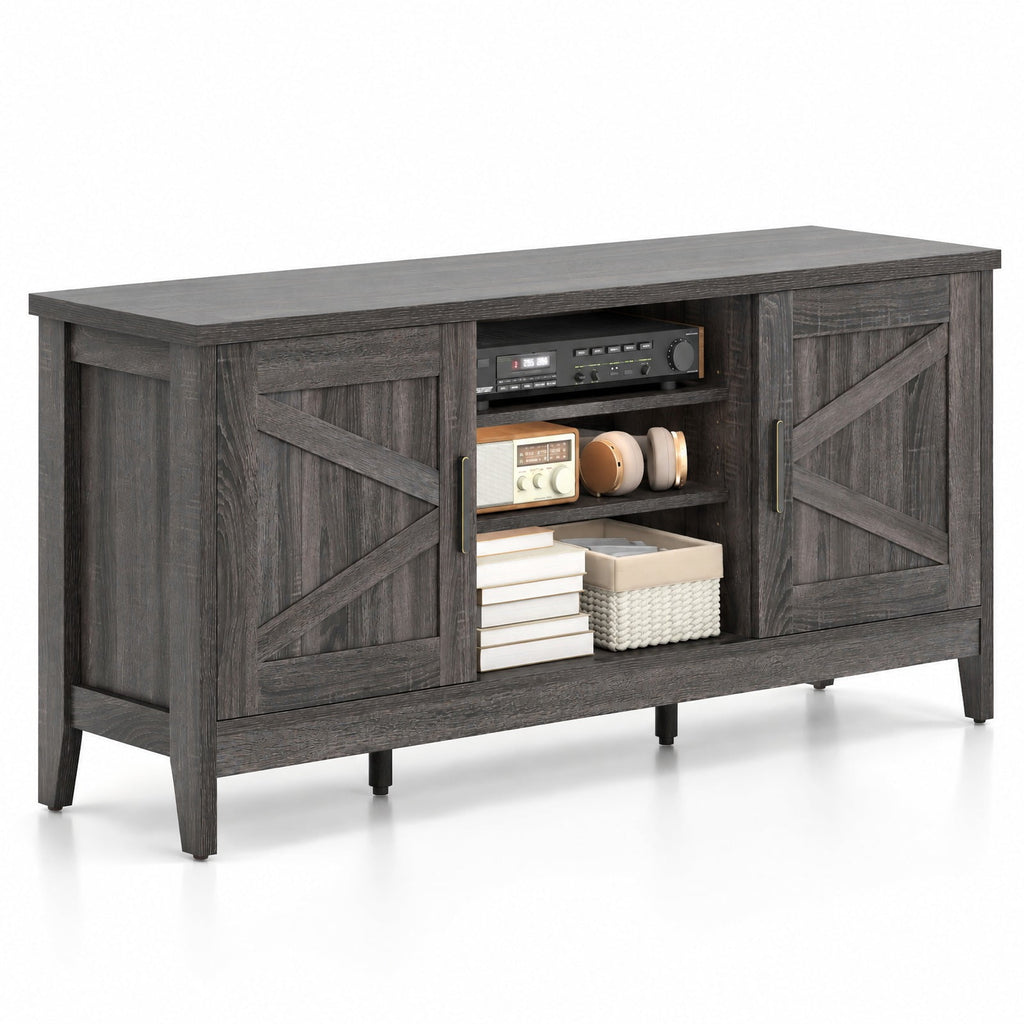 Airfind Farmhouse TV Stand for TVs up to 65 Inch Entertainment Center with 2 Storage Cabinets, 120 lbs Capacity, Engineered Wood Rubber Wood Frame