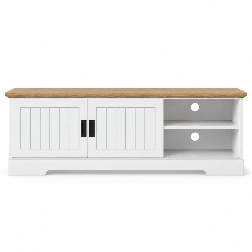 Airfind Farmhouse TV Stand for TVs up to 65 Inch with Sliding Doors and Storage Cabinets, 88 lbs Capacity, Engineered Wood MDF Frame, White