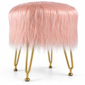 Airfind Faux Fur Vanity Stool Chair with Metal Legs for Bedroom and Living Room, 330 lbs Capacity, Faux Fur Sponge Metal MDF Plywood Frame, Pink