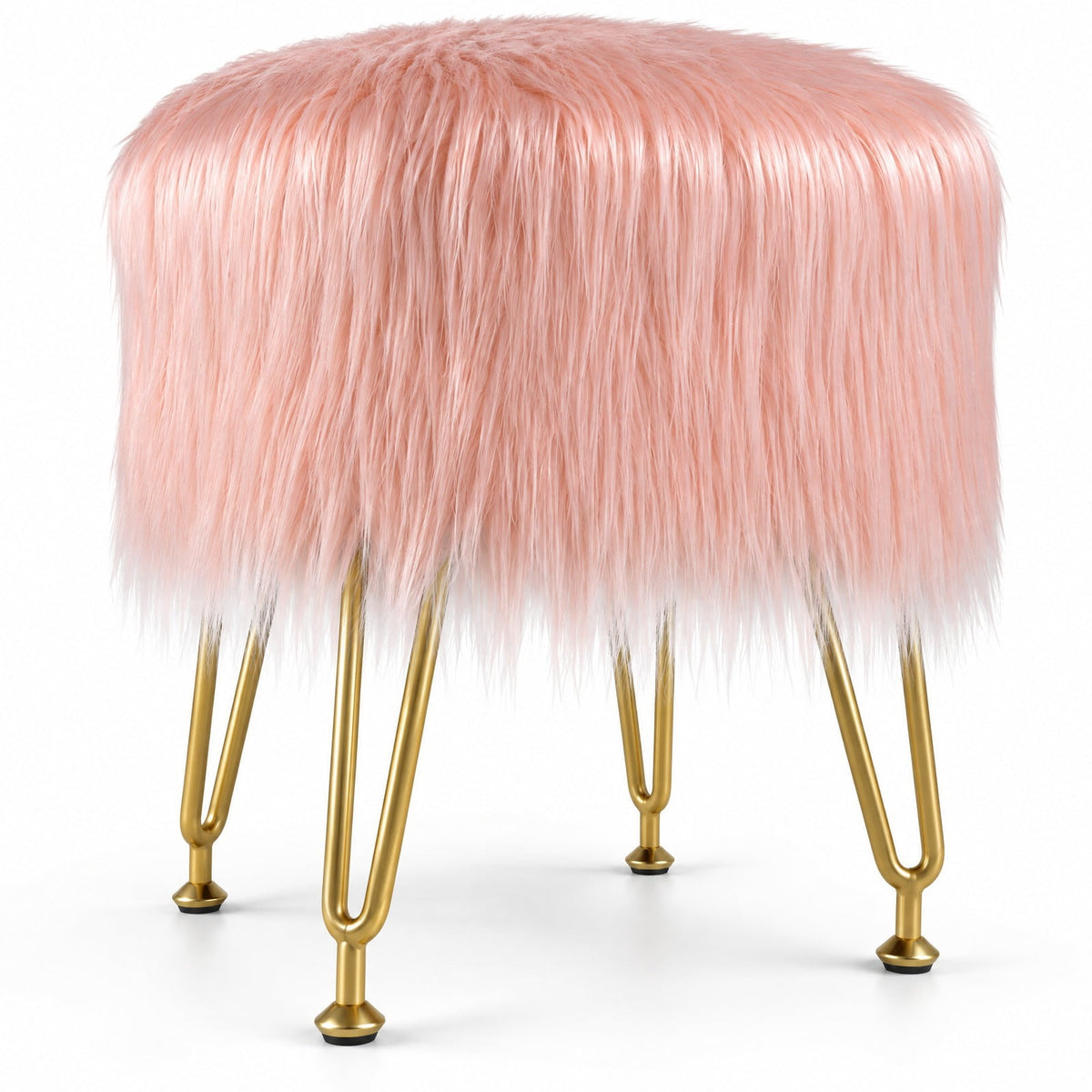 Airfind Faux Fur Vanity Stool Chair with Metal Legs for Bedroom and Living Room, 330 lbs Capacity, Faux Fur Sponge Metal MDF Plywood Frame, Pink