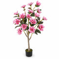 Airfind Faux Wedding Flower Plant with Elegant PEVA Leaves and Multi-branch Trunks, PEVA PE PP Cement Tree Height 51 Inch Flowerpot, Pink