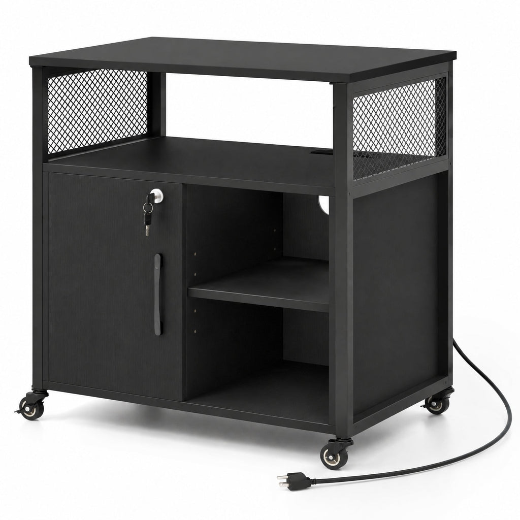 Airfind File Cabinet on Wheels with Charging Station and Cable Management Hole, 24 Inch x 17 Inch x 26 Inch Footprint, Black
