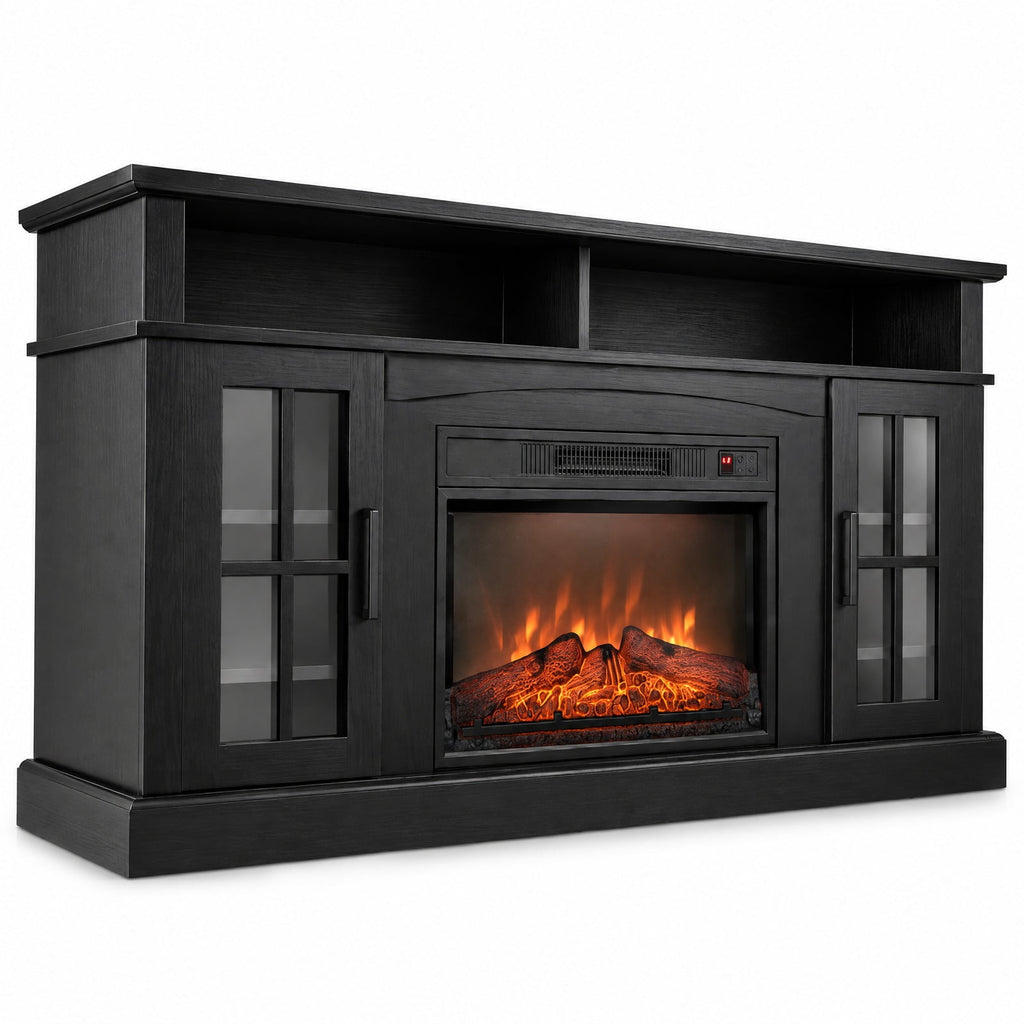 Airfind Fireplace TV Stand for TVs Up to 65 Inch with Side Cabinets and Remote Control, 66 lbs Capacity, Engineered wood Frame, Black