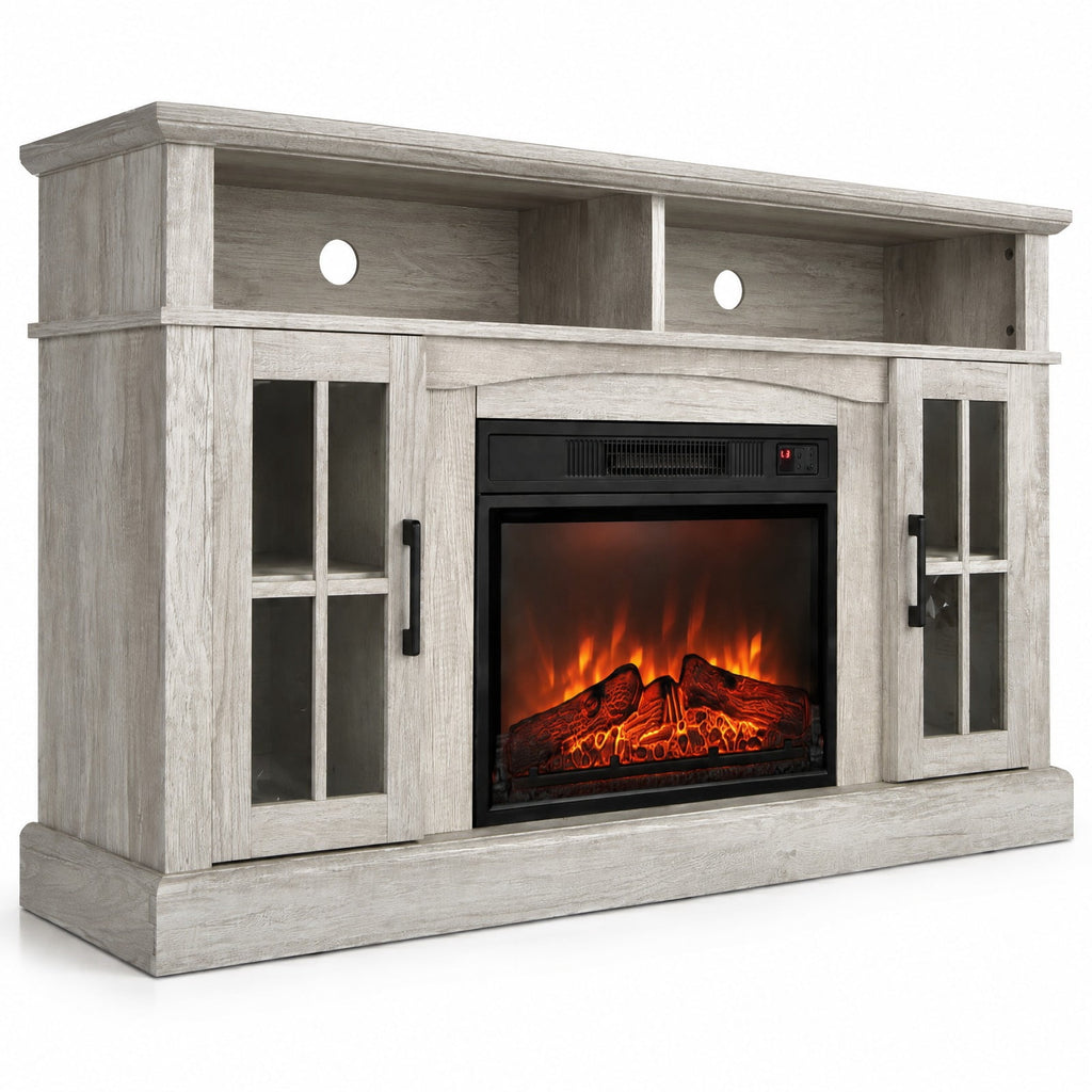 Airfind Fireplace TV Stand for TVs Up to 65 Inch with Side Cabinets and Remote Control, 66 lbs Capacity, Engineered wood Frame, Gray