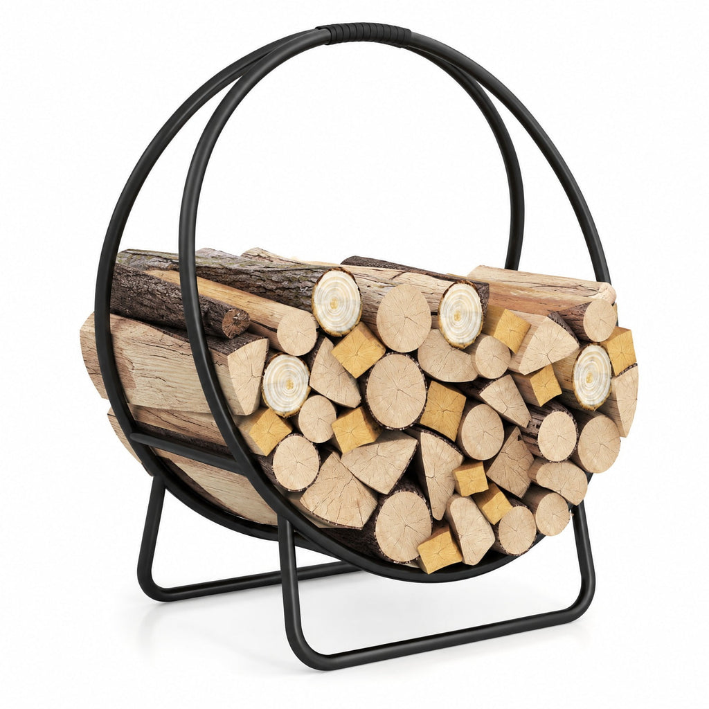 Airfind Firewood Log Hoop 20 Inch Round Heavy, 55 lbs Capacity, Metal Frame, 20 x 20 x 22 Footprint, Black