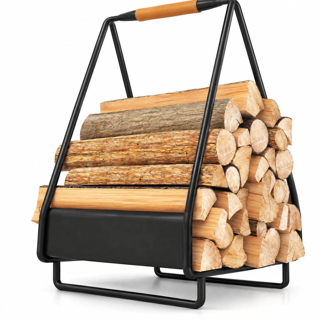 Airfind Firewood Storage Rack Heavy, 55 lbs Capacity, Metal Leather Frame, 12 Inch x 12 Inch x 24 Inch Footprint, Black