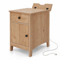 Airfind Flip Top End Table with Charging Station USB Ports Outlets and Drawer, 110 lbs Capacity, Engineered Wood MDF Frame, Natural