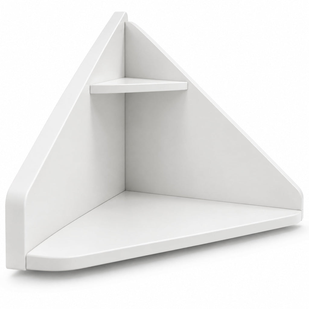 Airfind Floating Triangular Corner Computer Desk with Storage Shelf, Engineered Wood Frame, White, Overall Dimensions 36.5 Inch x 31 Inch x 18 Inch Sid