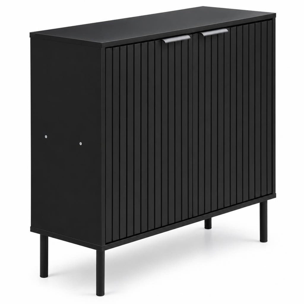 Airfind Fluted Buffet Cabinet with 2-Door Sideboard for Kitchen and Dining Room, Black, Metal legs provide strong and reliable support