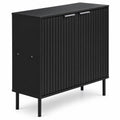 Airfind Fluted Buffet Cabinet with 2-Door Sideboard for Kitchen and Dining Room, Black, Metal legs provide strong and reliable support