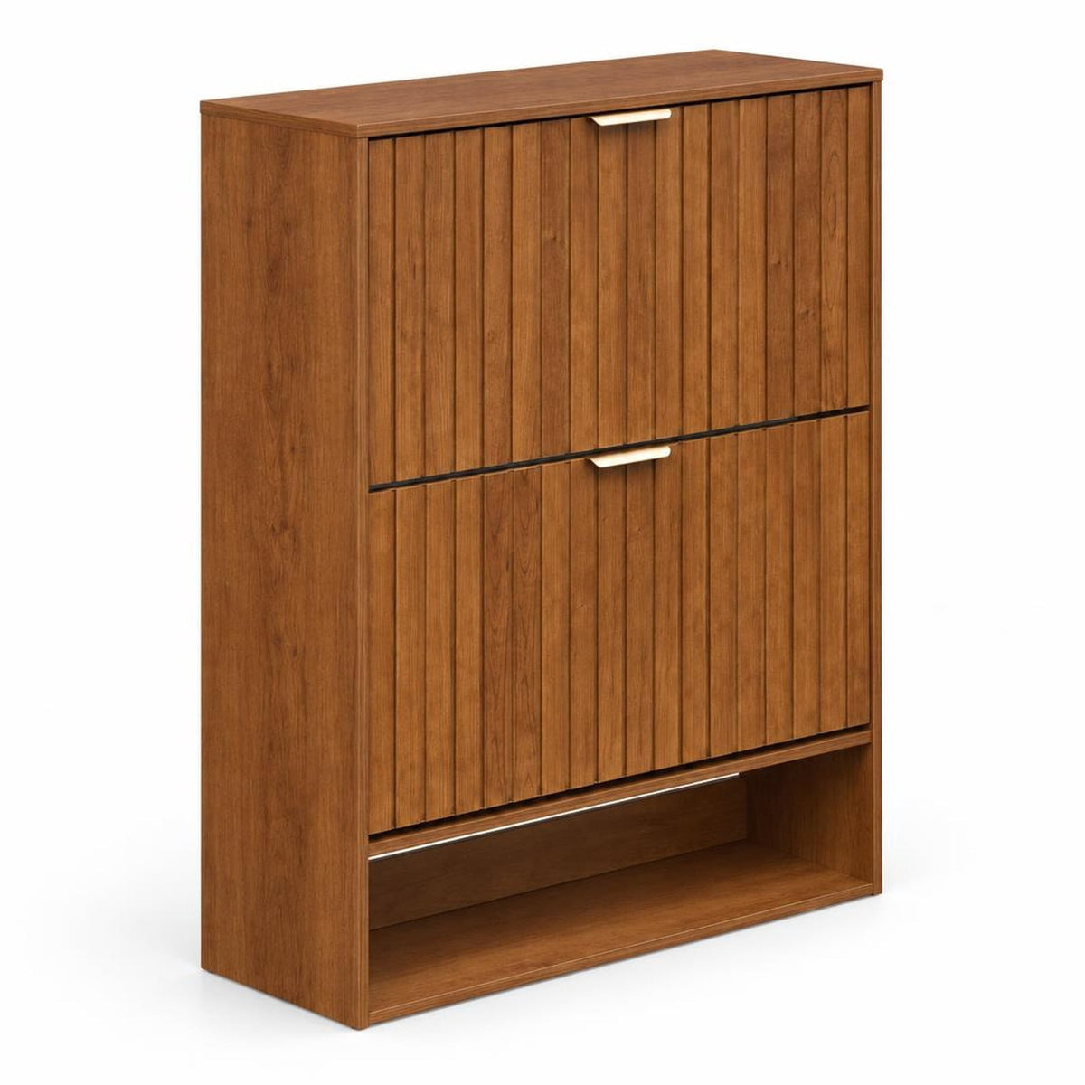 Airfind Fluted Hidden Shoe Cabinet with 2 Flip Drawers and Open Storage, 55 lbs Capacity, Engineered Wood Frame, 31.5in x 9.5in x 40in Footprint