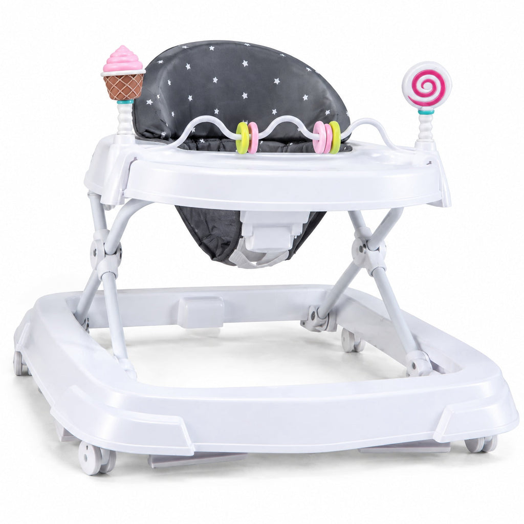 Airfind Foldable Baby Activity Walker with Adjustable Height and Detachable Seat Cushion, 30 lbs Capacity, PP Metal Frame, for 6-36 Months Old, Gray