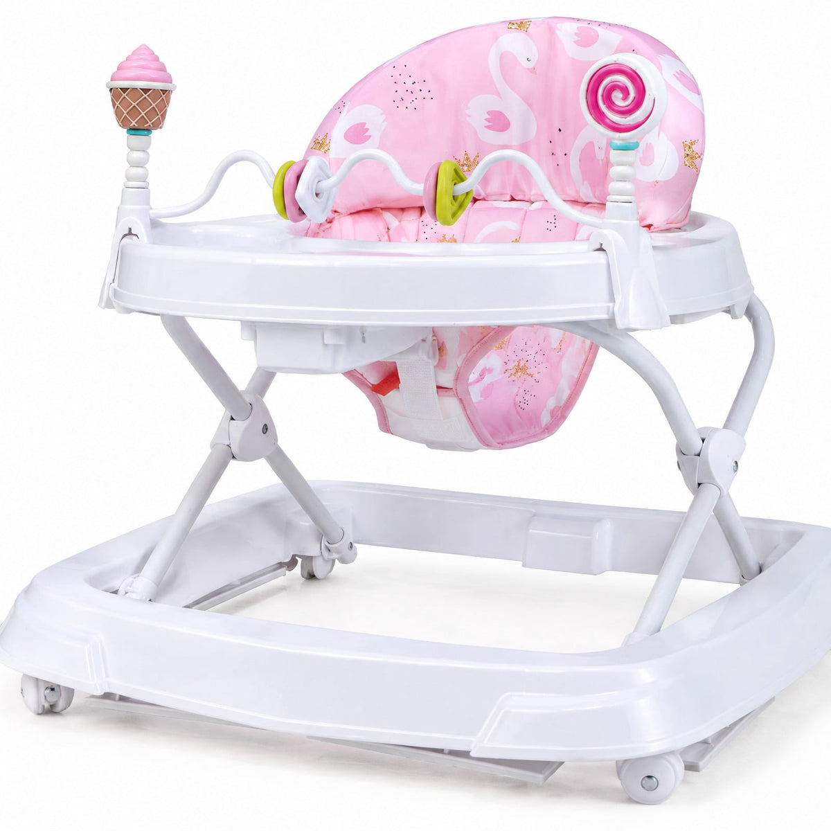 Airfind Foldable Baby Activity Walker with Adjustable Height and Detachable Seat Cushion, 30 lbs Capacity, PP Metal Frame, for 6-36 Months Old, Pink