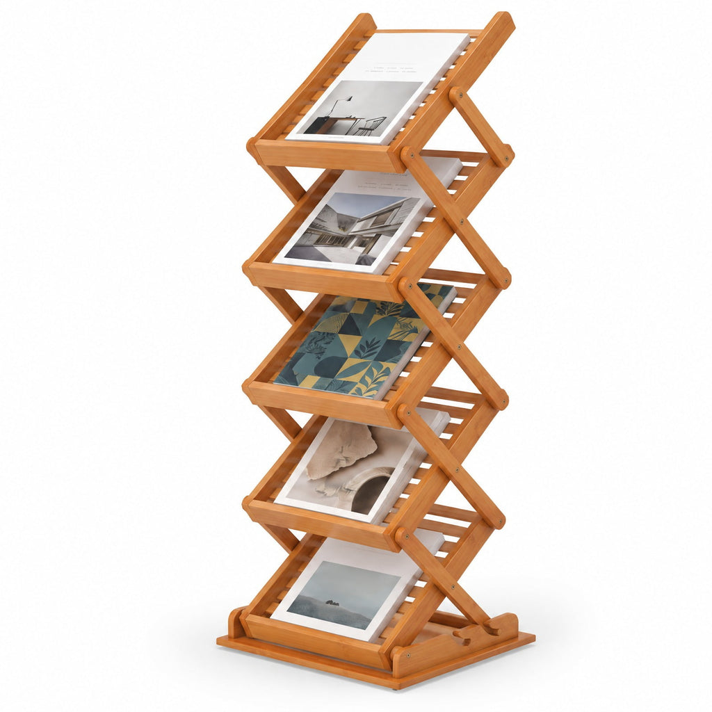 Airfind Foldable Bamboo Magazine Rack with 2 Adjustable Positions, 33 lbs Capacity, Bamboo Frame, 16 x 14 x 39.5 Footprint, Walnut