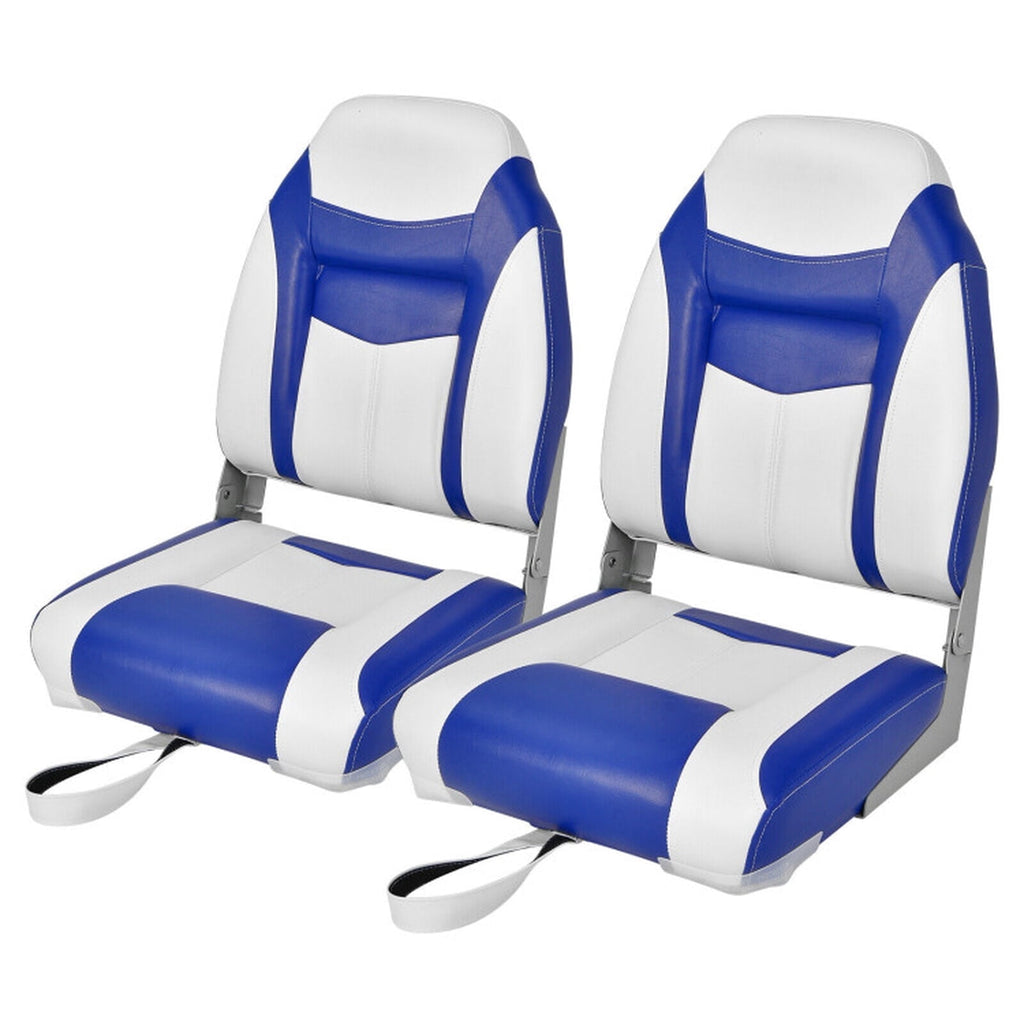 Airfind Folding Boat Seats Set with High Back Ergonomic Support and Waterproof Padded Cushion for Fishing and Pontoon Boats, Blue