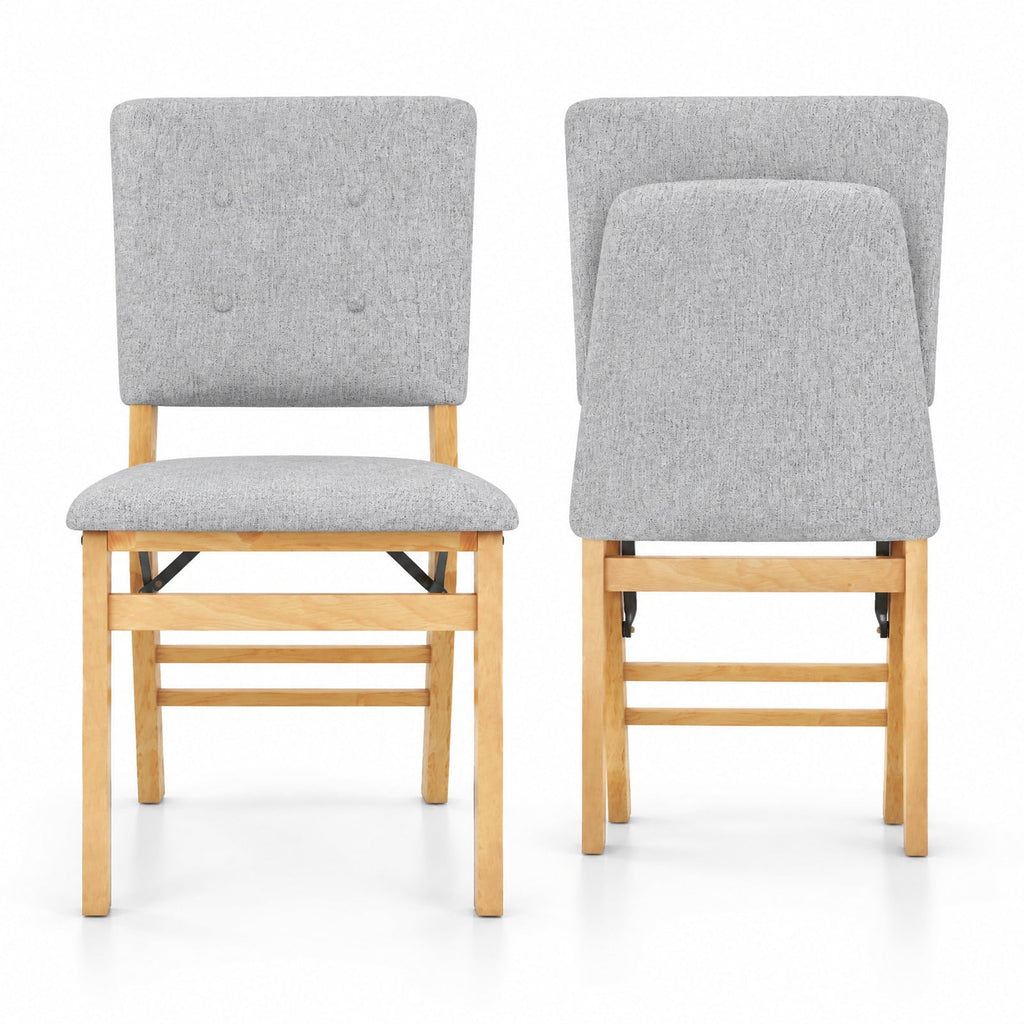 Airfind Foldable Dining Chair Set of 2 Armless Kitchen Chair with Padded Seat and Tilt Backrest, Rubber Wood MDF Sponge Linen Fabric Frame, Gray
