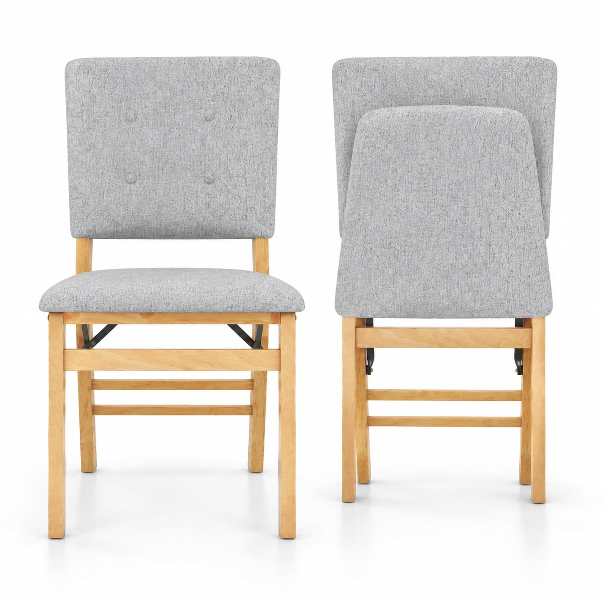 Airfind Foldable Dining Chair Set of 2 Armless Kitchen Chair with Padded Seat and Tilt Backrest, Rubber Wood MDF Sponge Linen Fabric Frame, Gray