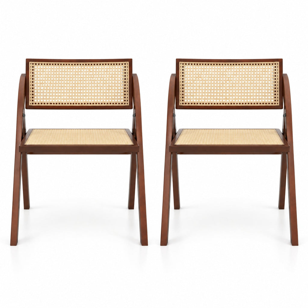 Airfind Foldable Dining Chairs Set of 2 with Woven Rattan Backrest, 400 lbs Capacity, Rubber Wood Plywood Plastic Frame, 23 Inch x 21 Inch x 29.5 Inch Footprint