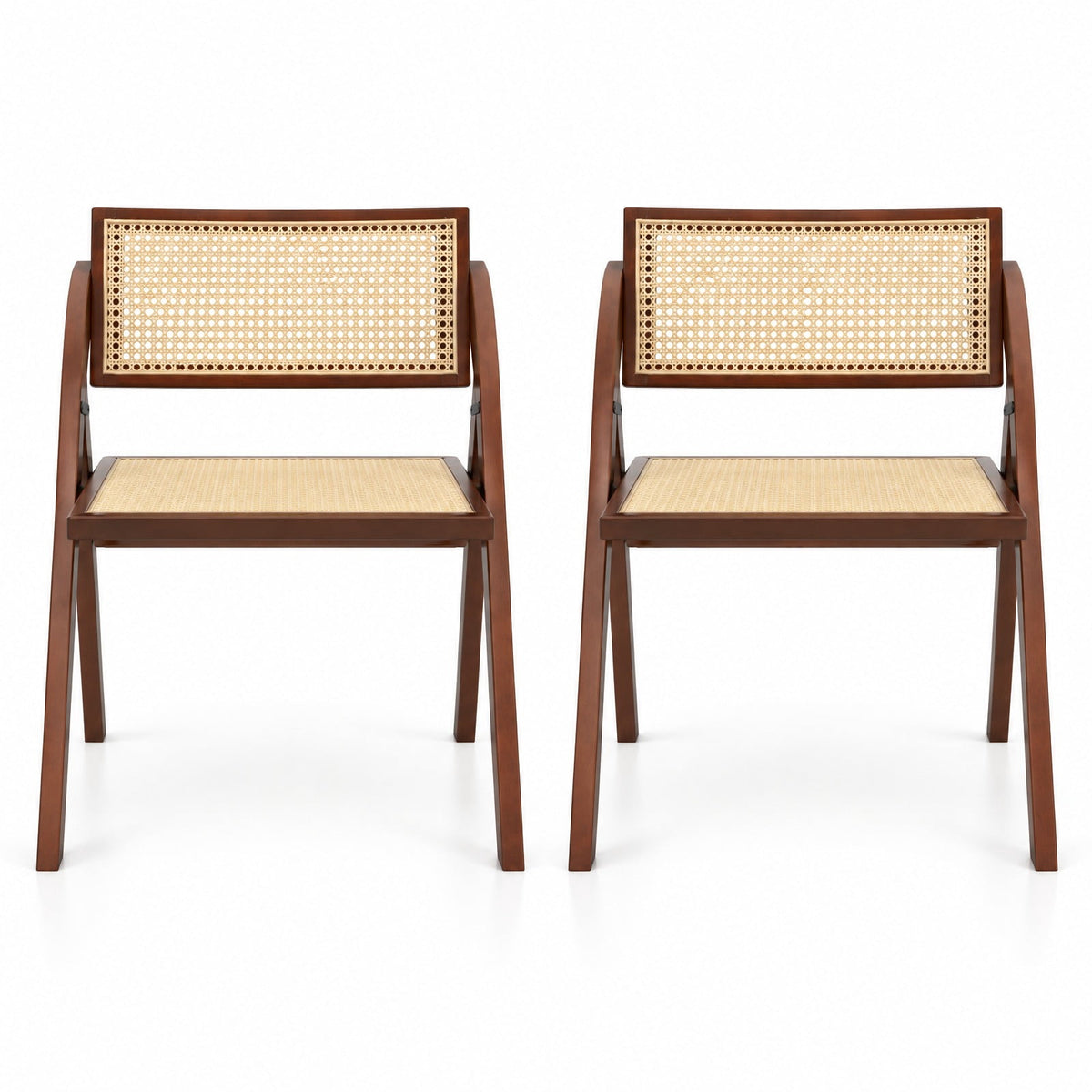 Airfind Foldable Dining Chairs Set of 2 with Woven Rattan Backrest, 400 lbs Capacity, Rubber Wood Plywood Plastic Frame, 23 Inch x 21 Inch x 29.5 Inch Footprint