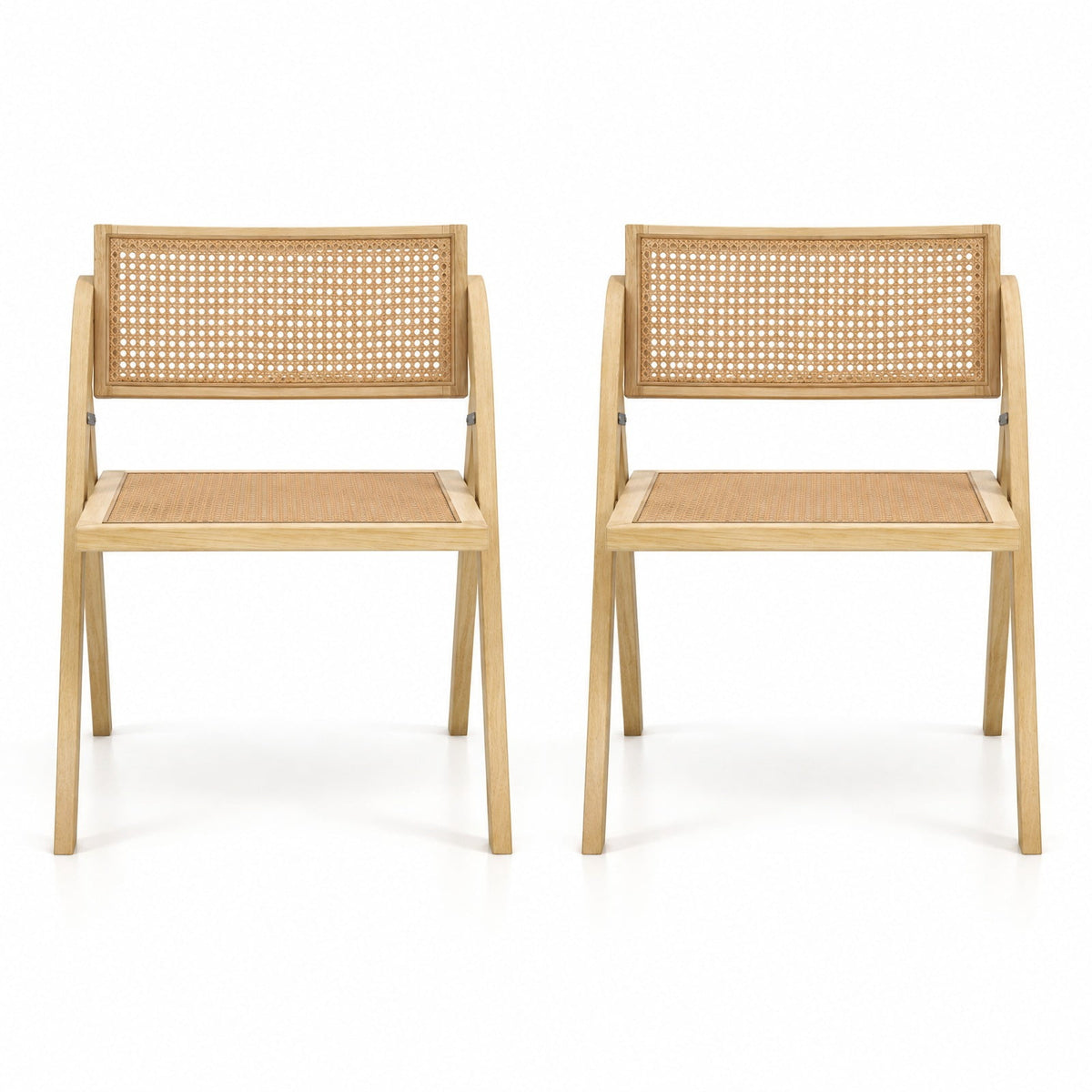 Airfind Foldable Dining Chairs Set of 2 with Woven Rattan Backrest, 400 lbs Capacity, Rubber Wood Plywood Plastic Frame, 23 Inch x 21 Inch x 29.5 Inch Footprint