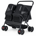 Airfind Foldable Double Pet Stroller with Adjustable Sunshade and Storage Basket, Aluminium Alloy Oxford Fabric PP EVA Frame, Black