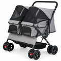 Airfind Foldable Double Pet Stroller with Adjustable Sunshade and Storage Basket, Aluminium Alloy Oxford Fabric PP EVA Frame, Gray