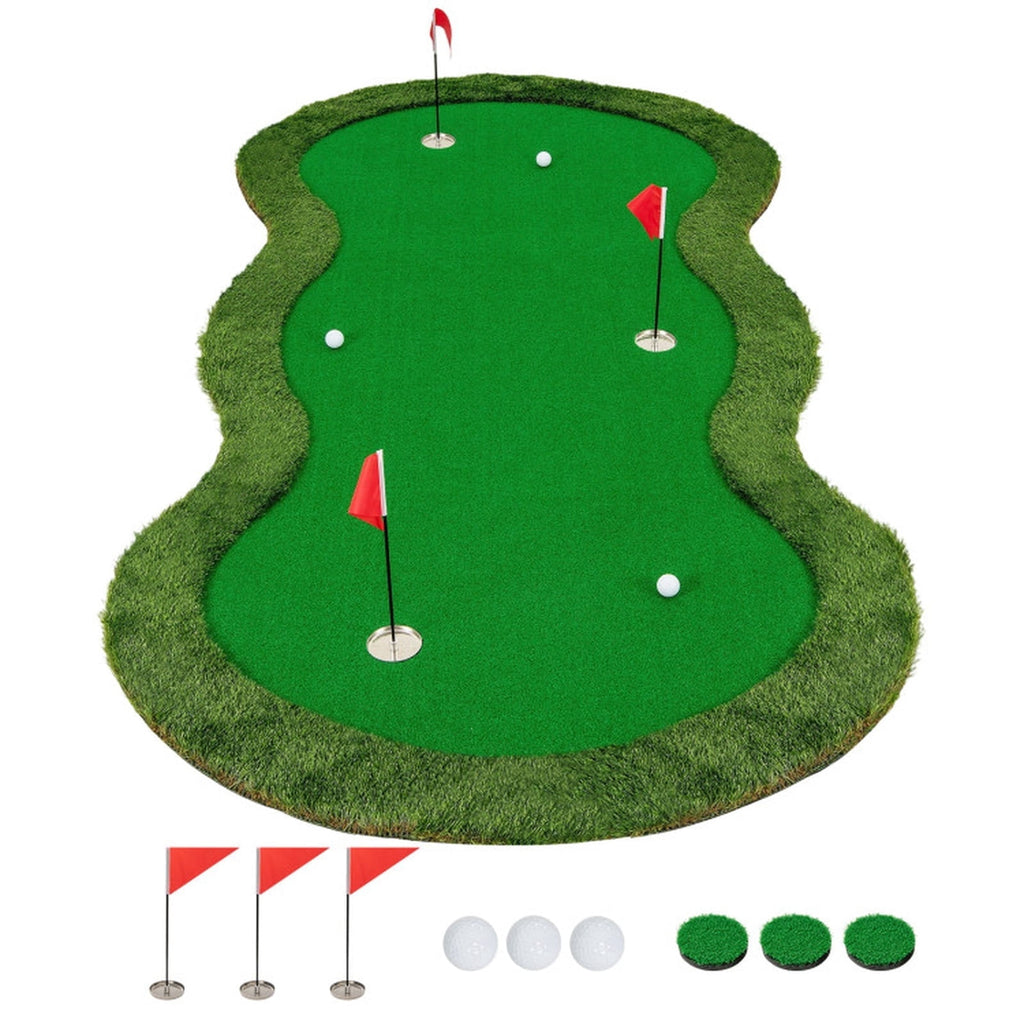 Airfind Foldable Golf Chipping Mat with realistic turf and multiple target holes for backyard practice plus portable case and easy roll-up storage, Green