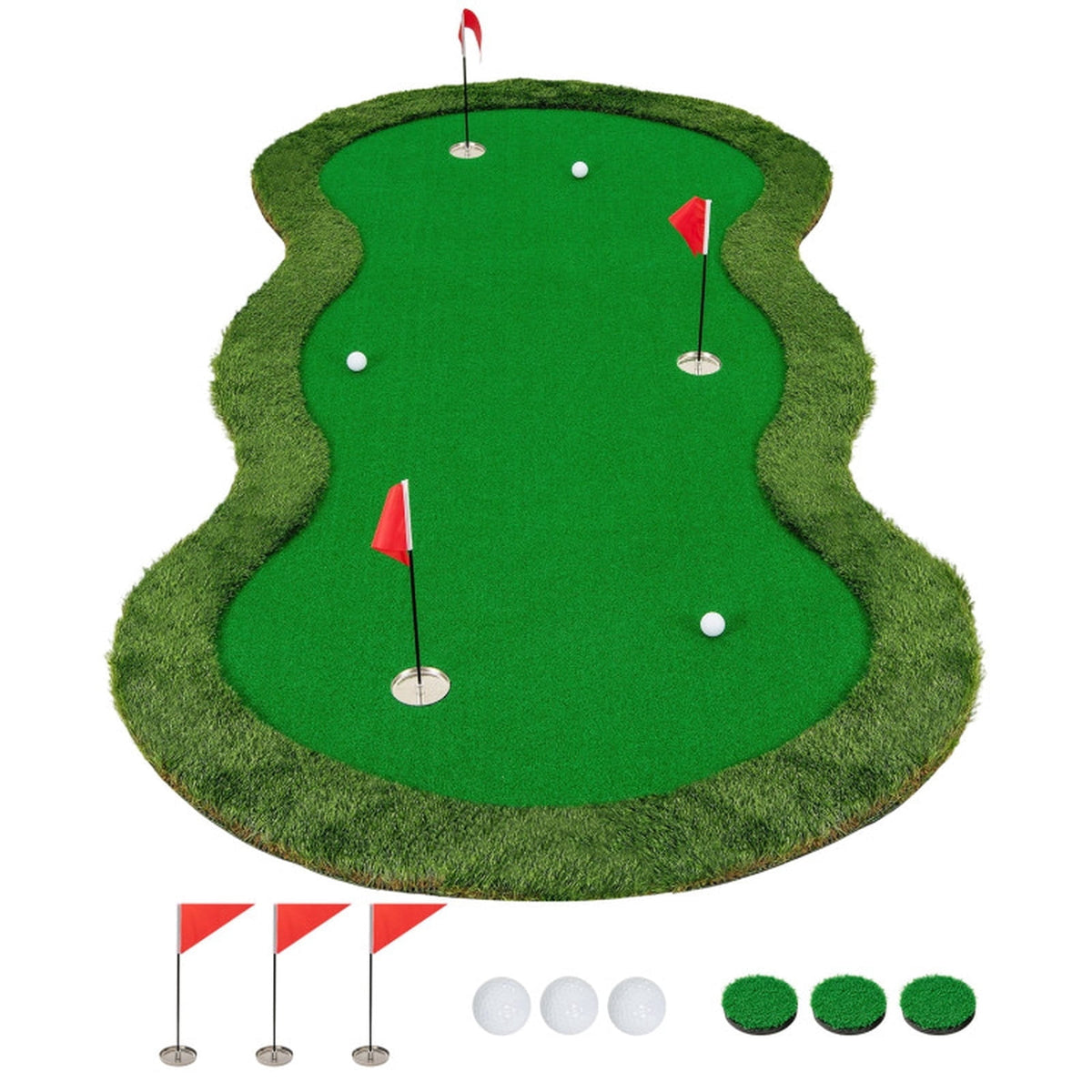 Airfind Foldable Golf Chipping Mat with realistic turf and multiple target holes for backyard practice plus portable case and easy roll-up storage, Green