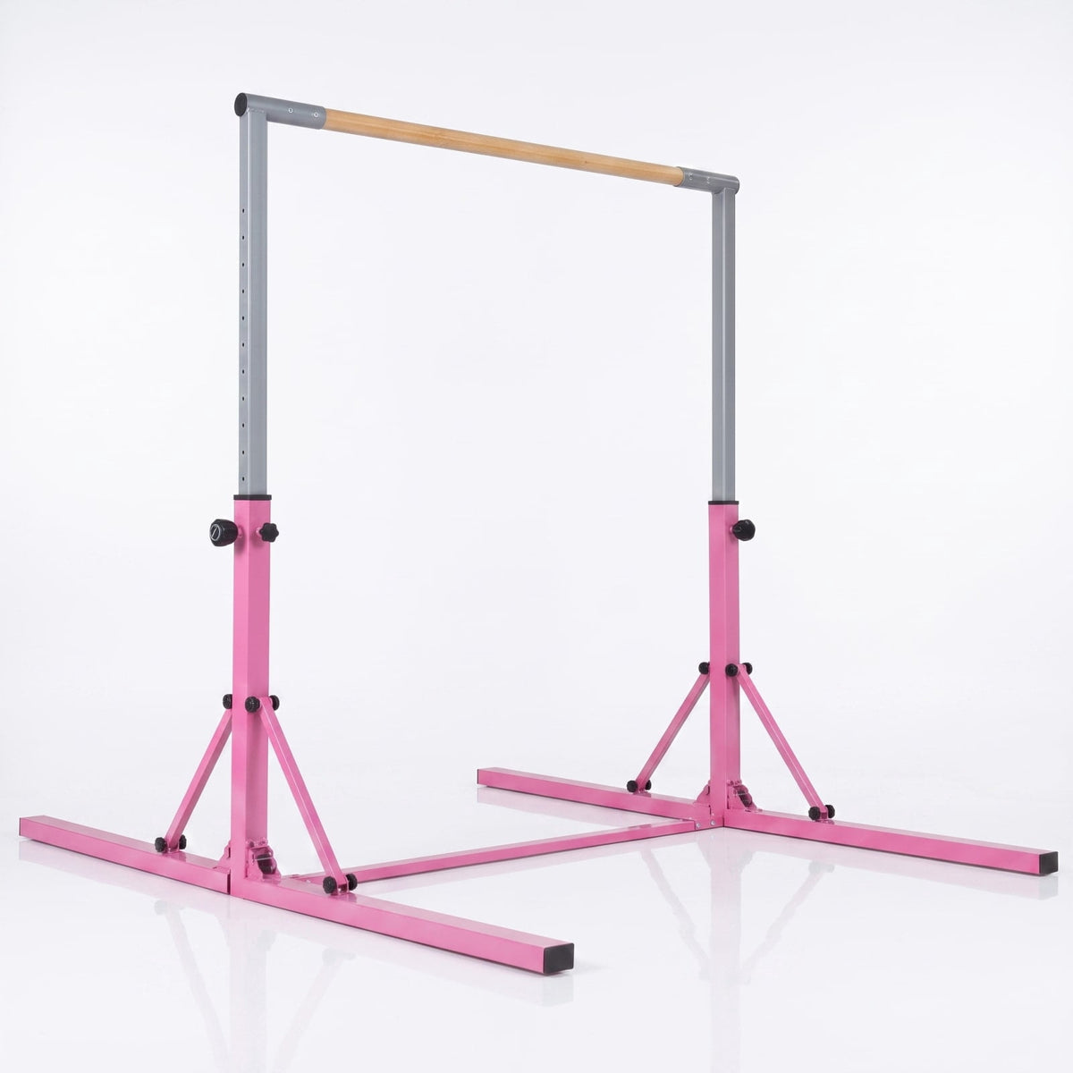 Airfind Foldable Gymnastics Bar for Kids with 3 Level Adjustable Height and Bamboo Grip Bar for Home Balance and Coordination Training, Pink