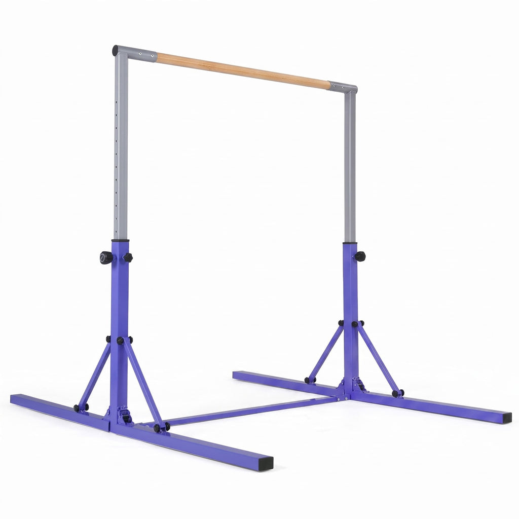 Airfind Foldable Gymnastics Bar for Kids with 3 Level Adjustable Height and Bamboo Grip Bar for Home Balance and Coordination Training, Purple