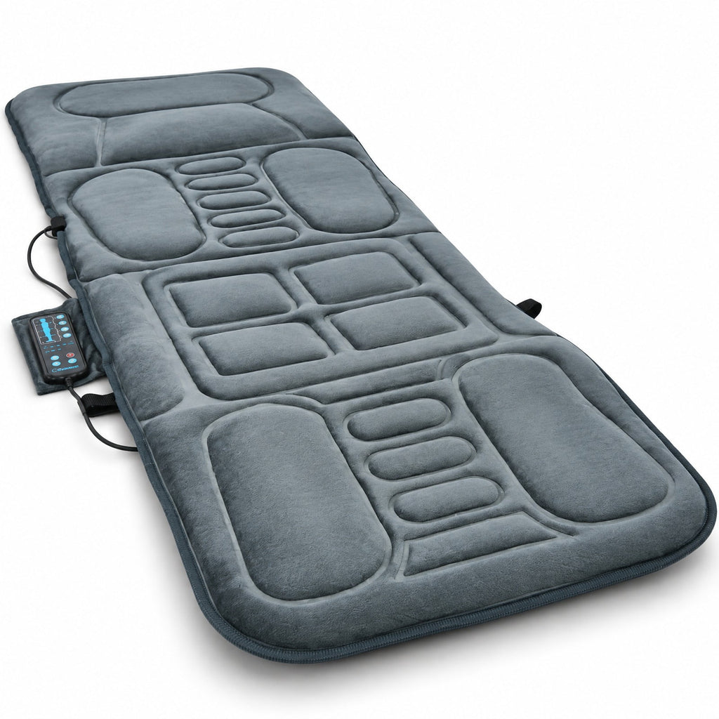 Airfind Foldable Massage Mat with Heat and 10 Vibration Motors, Polyester memory foam Frame, 65 x 25.5 Footprint, Gray