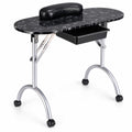 Airfind Foldable Portable Manicure Table with Drawer Casters and Cushion, MDF Metal Frame, 35.5 x 14.5 x 27 Footprint, Black