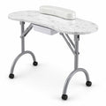 Airfind Foldable Portable Manicure Table with Drawer Casters and Cushion, MDF Metal Frame, 35.5 x 14.5 x 27 Footprint, White
