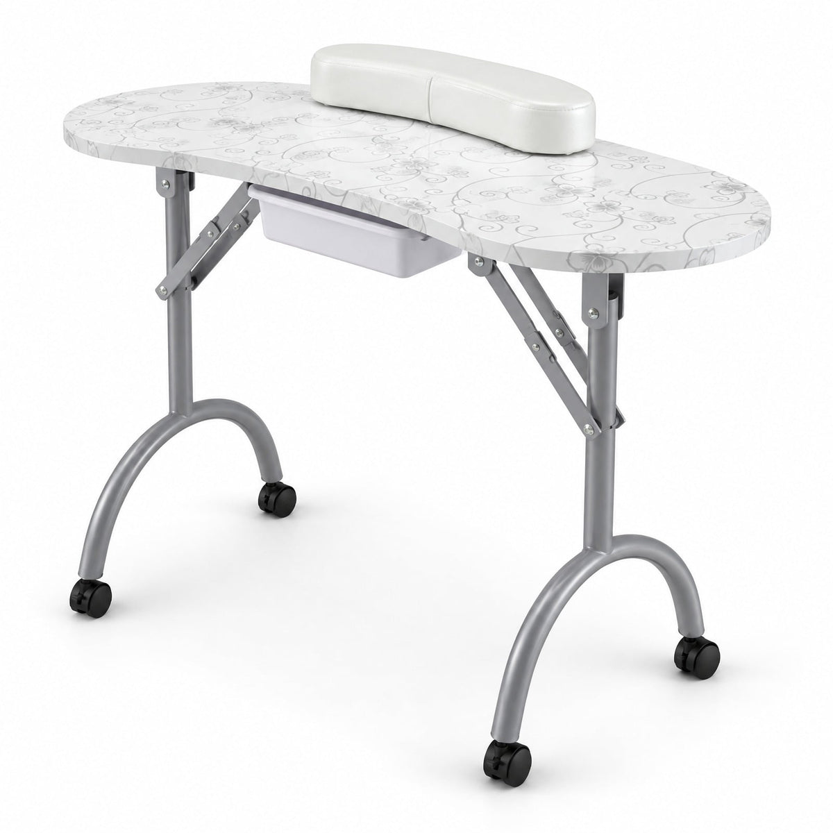 Airfind Foldable Portable Manicure Table with Drawer Casters and Cushion, MDF Metal Frame, 35.5 x 14.5 x 27 Footprint, White