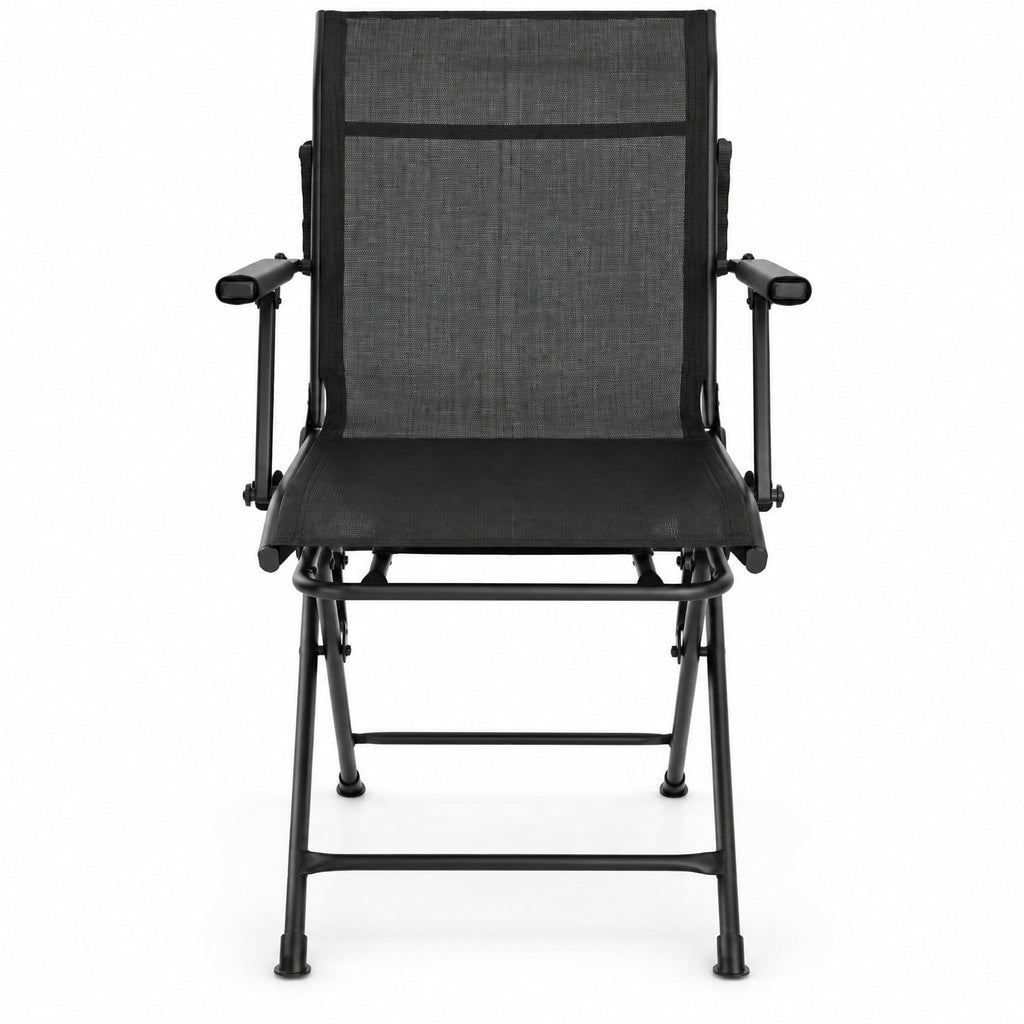 Airfind Foldable Swivel Hunting Chair with Mesh Back, Armrests and Wide Feet, 330 lbs Capacity for Ground Blind and Outdoor Use, Black
