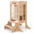 Airfind Standing Tower, Foldable Youth Step Stool Wooden Kitchen, with 2-Step Height, 110 lbs Capacity, Pine Wood Frame, for 3+ Years Old, Natural