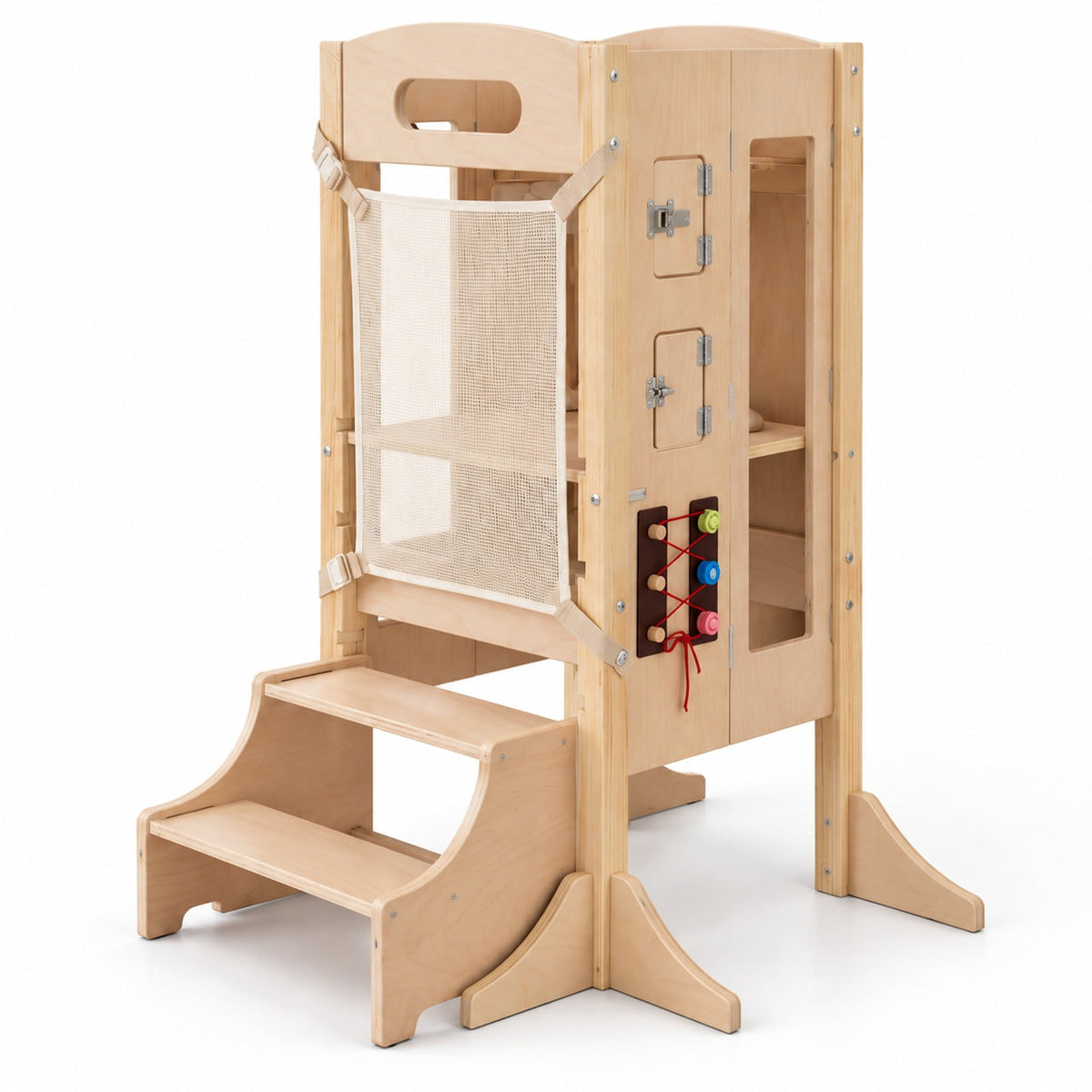 Airfind Standing Tower, Foldable Youth Step Stool Wooden Kitchen, with 2-Step Height, 110 lbs Capacity, Pine Wood Frame, for 3+ Years Old, Natural
