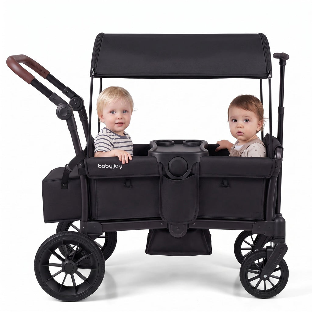 Airfind Foldable Wagon Stroller for 2 Kids Double Seater Toddler Stroller with Removable Canopy, 55 lbs Capacity, for 6-36 Months Old, Black