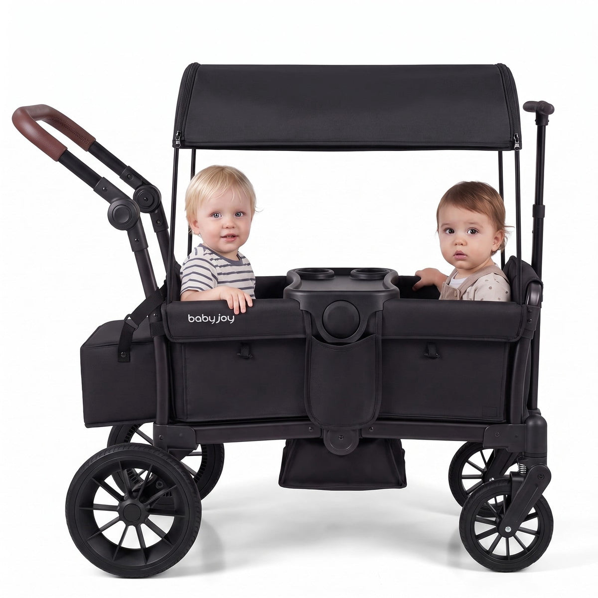 Airfind Foldable Wagon Stroller for 2 Kids Double Seater Toddler Stroller with Removable Canopy, 55 lbs Capacity, for 6-36 Months Old, Black