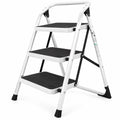 Airfind Folding 3-Step Ladder with Handgrip and Anti, 330 lbs Capacity, Iron Frame, 19.5 Inch x 26 Inch x 36.5 Inch Footprint, Black white