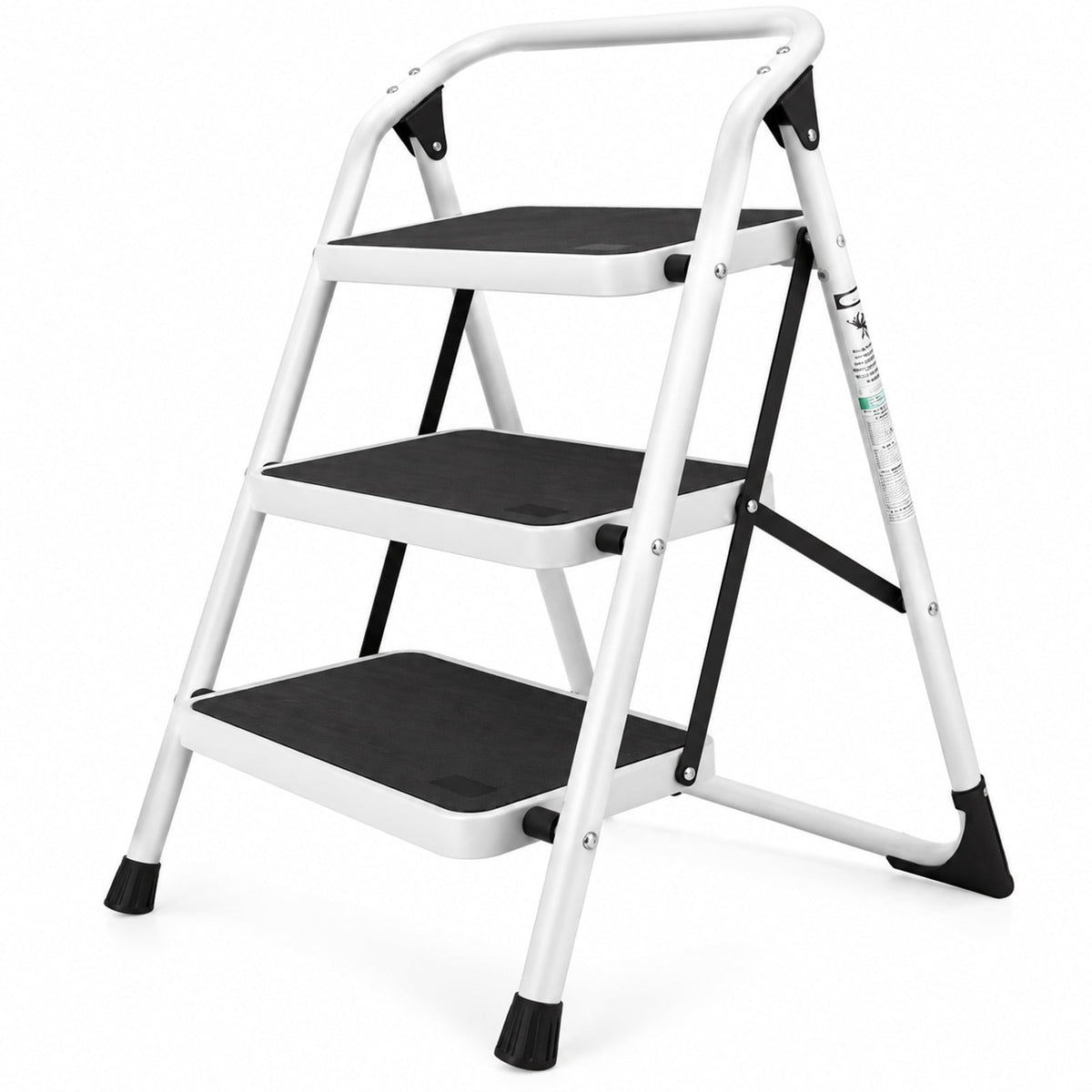 Airfind Folding 3-Step Ladder with Handgrip and Anti, 330 lbs Capacity, Iron Frame, 19.5 Inch x 26 Inch x 36.5 Inch Footprint, Black white