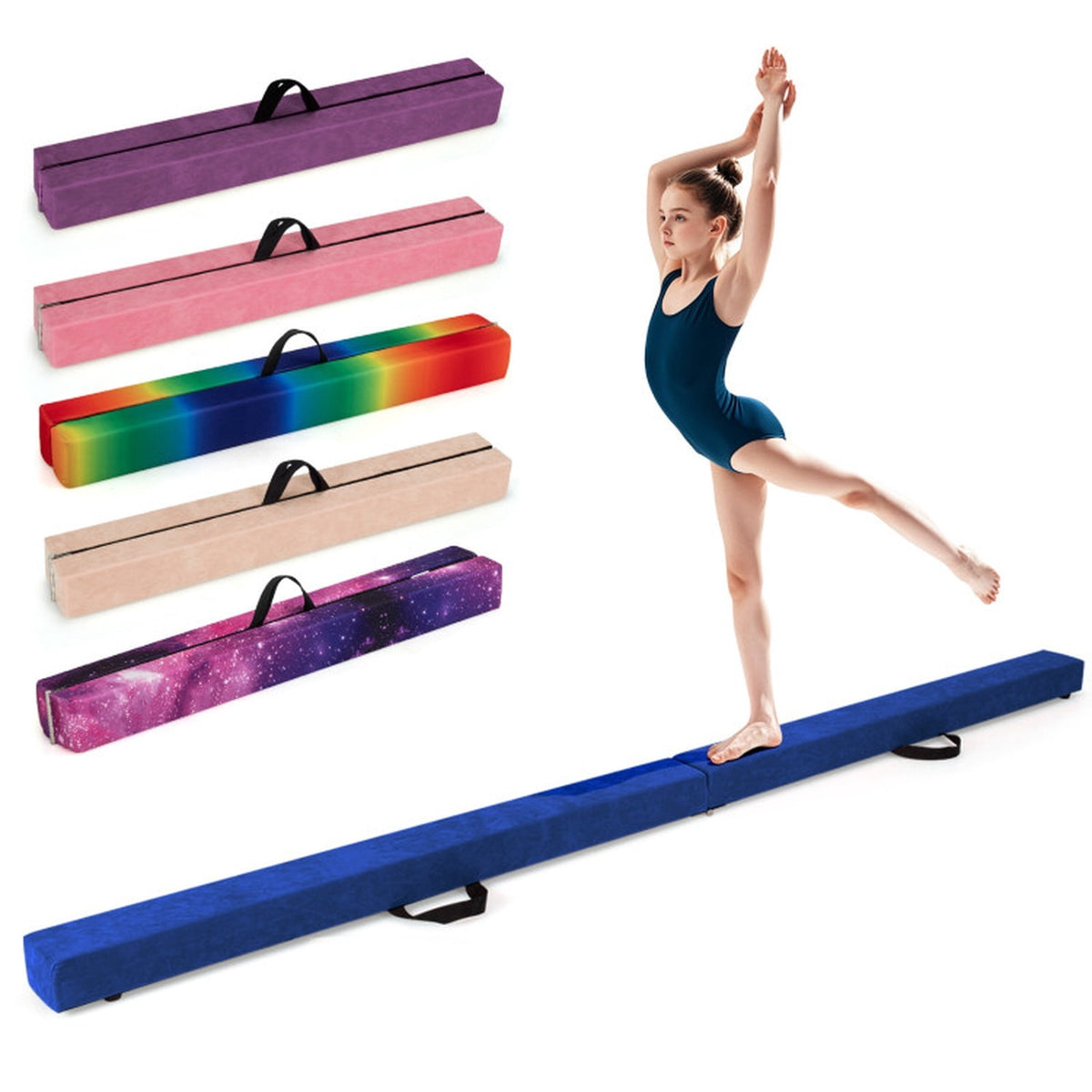 Airfind Folding Balance Beam with Solid Wood Base and Anti Slip Bottom for Kids Gymnastics Practice and Home Training, Blue