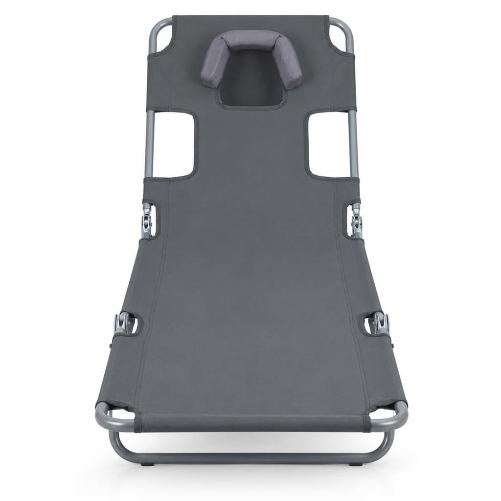 Airfind Folding Beach Lounge Chair with Adjustable Backrest for Lawn, 330 lbs Capacity, Metal Oxford Fabric Polyester Sponge Frame, Gray