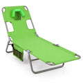 Airfind Folding Beach Lounge Chair with Adjustable Backrest for Lawn, 330 lbs Capacity, Metal Oxford Fabric Polyester Sponge Frame, Green
