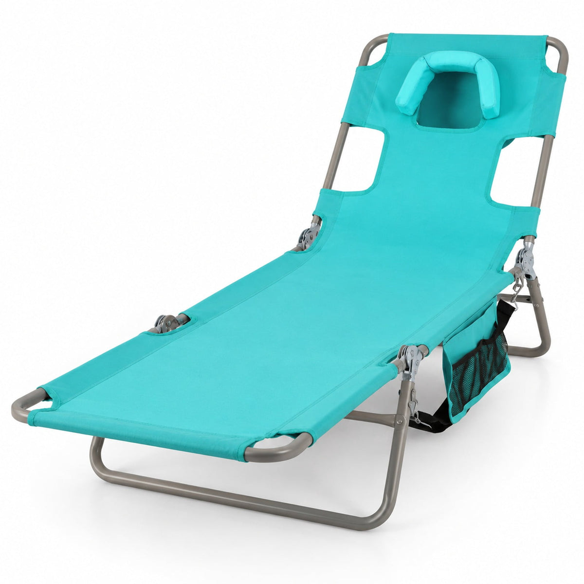 Airfind Folding Beach Lounge Chair with Adjustable Backrest for Lawn, 330 lbs Capacity, Metal Oxford Fabric Polyester Sponge Frame, Light Green