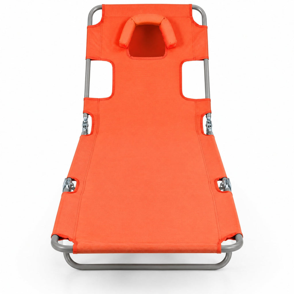 Airfind Folding Beach Lounge Chair with Adjustable Backrest for Lawn, 330 lbs Capacity, Metal Oxford Fabric Polyester Sponge Frame, Orange